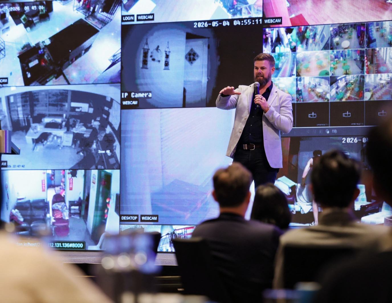 Cameras reachable from the open internet, shown live to the room